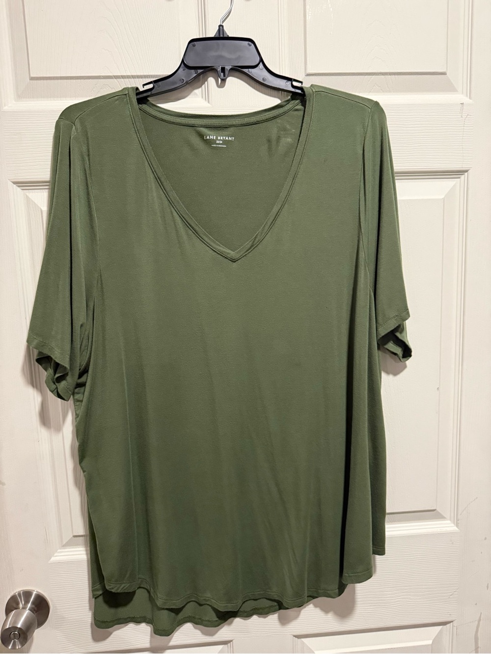 Lane Bryant Olive Green V-Neck Short Sleeve Tee